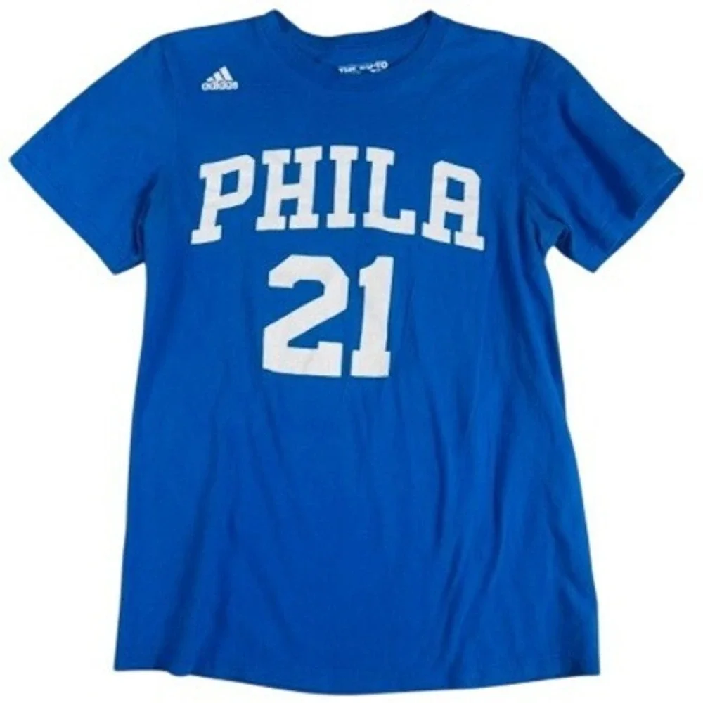 Adidas T-Shirt Mens Small Joel Embiid Philadelphia 76ers Phila 21 Blue Graphic